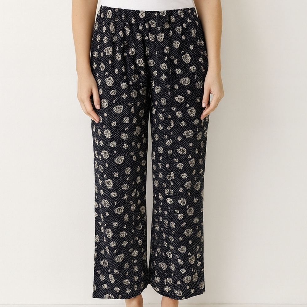 Blossom Yellow Floral‎ Blue Polkadot Cottage Relaxed SAG HARBOR pants M(#766)